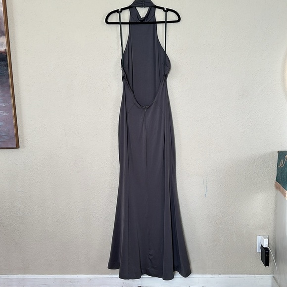House Of CB Juliette Shadow Halter Gown gray Maxi gown NWOT size Large - Picture 8 of 13